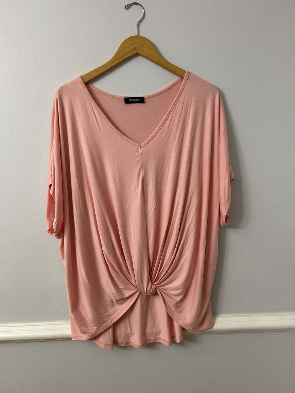Botanique Women's Pink V-Neck Short Sleeve Twisted Front High-Low Hem
